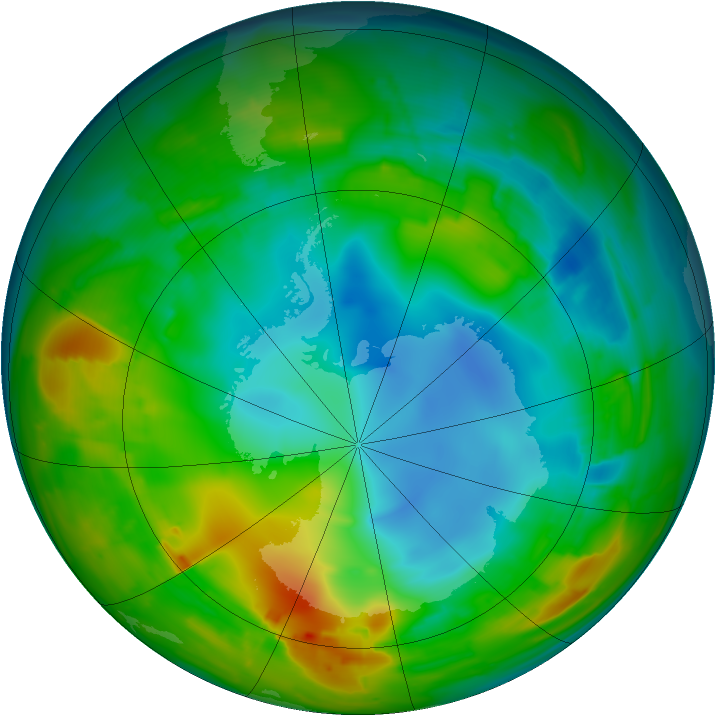 Antarctic ozone map for 31 July 2010